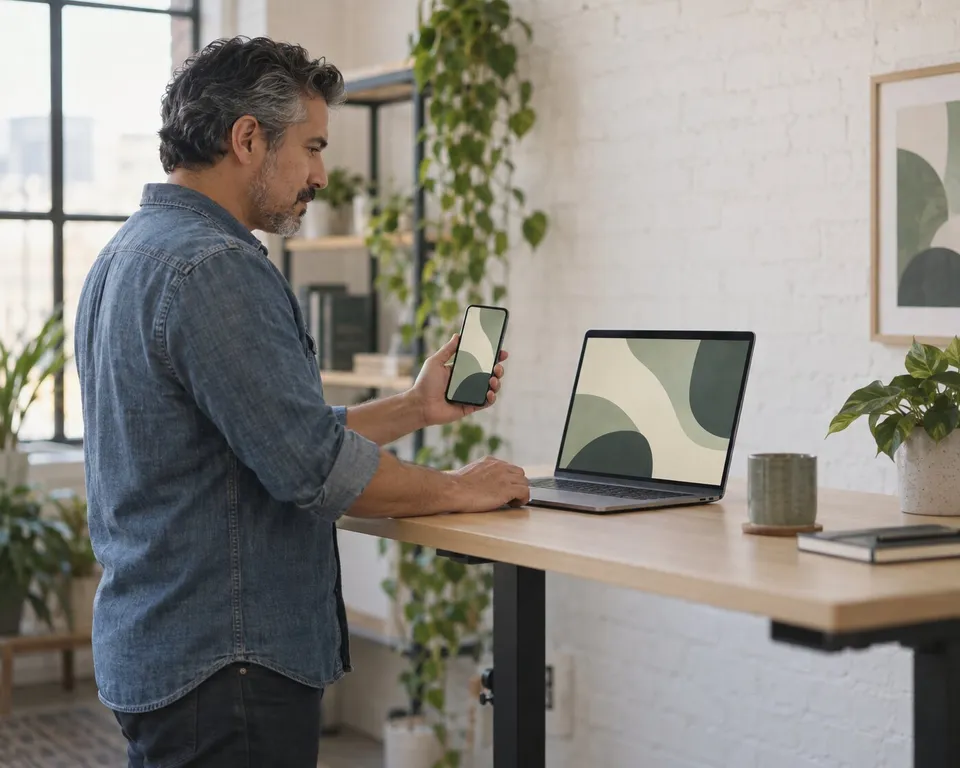 QA tester comparing a website on a phone and a laptop