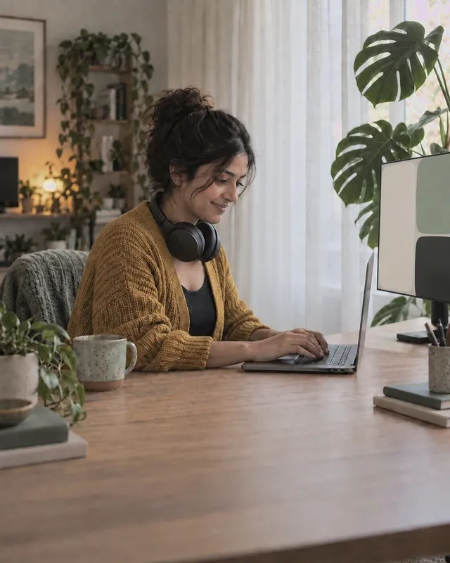 Programistka-freelancerka przy biurku w domu