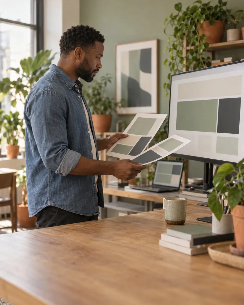 Marketing lead reviewing a landing page on a monitor