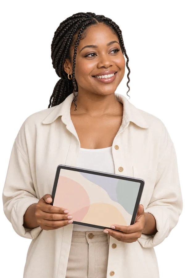 Smiling web designer holding a tablet